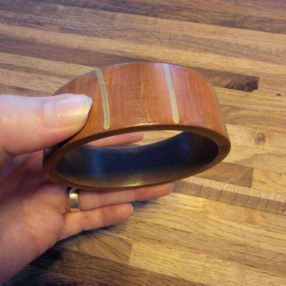 1.25" Wide Wooden Bangle Bracelet, Vintage Boho - Picture 5 of 13